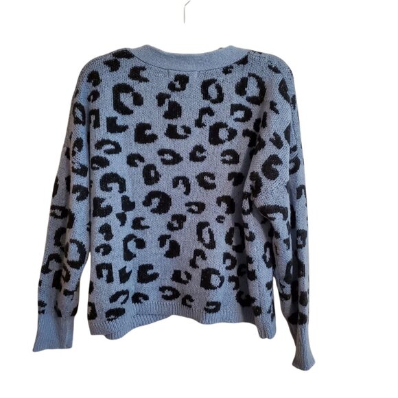 C & C California Blue Leopard Print V-Neck Cardigan Large - Picture 2 of 15